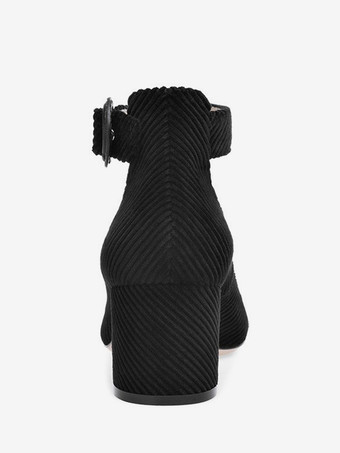 レディース ローヒール パンプス ベルベット スクエアトゥ アンクルストラップ パンプス