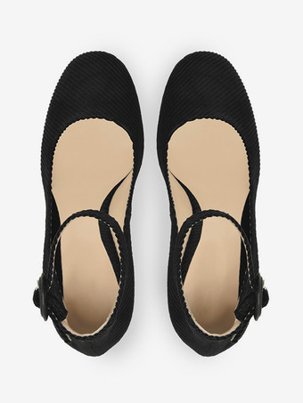 レディース ローヒール パンプス ベルベット スクエアトゥ アンクルストラップ パンプス