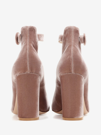 レディース ベルベット アンクル ストラップ パンプス ハイヒール ラウンドトゥ チャンキーヒール パンプス