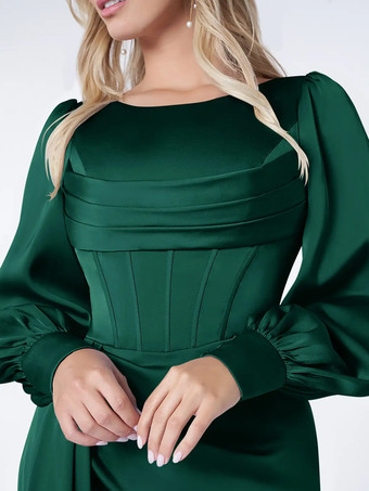 花嫁の母のためのパーティードレス ボンド ロングスリーブ ボールガウン プリーツ ゲストドレス 結婚式用