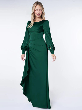 花嫁の母のためのパーティードレス ボンド ロングスリーブ ボールガウン プリーツ ゲストドレス 結婚式用