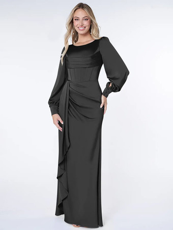 ブラック花嫁の母のためのパーティードレス ボンド ロングスリーブ ボールガウン プリーツ ゲストドレス 結婚式用