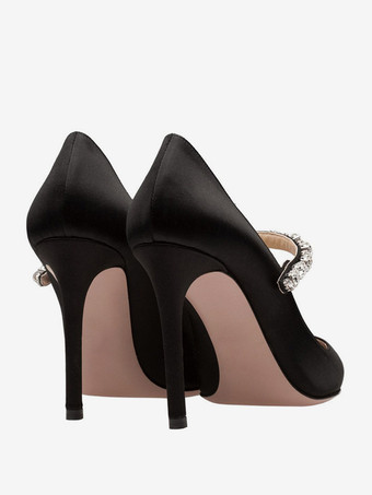 ハイヒール パーティーシューズ ブラック ポインテッドトゥ ラインストーン プロム ウェディングシューズ