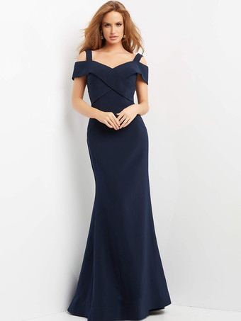 イブニングドレス マーメイドデザイン ネックライン フロアレングス 半袖 ジッパー クロス サテン生地 フォーマル パーティードレス