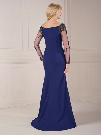 マザードレス イリュージョンスリーブ ボートネック エレガント フロアレングスドレス