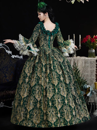 グリーン レトロ コスチューム レディース マリー アントワネット コスチューム レース フリル ポリエステル ドレス ヘッドウェア レトロ 18 世紀 コスチューム