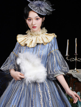 ブルー レトロ コスチューム レース ポリエステル マリー アントワネット コスチューム 帽子 レディース レトロ 仮面舞踏会 ボールガウン