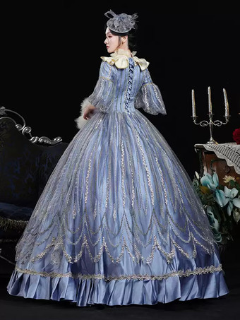 ブルー レトロ コスチューム レース ポリエステル マリー アントワネット コスチューム 帽子 レディース レトロ 仮面舞踏会 ボールガウン