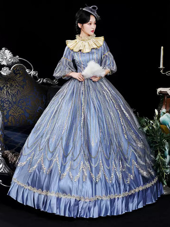 ブルー レトロ コスチューム レース ポリエステル マリー アントワネット コスチューム 帽子 レディース レトロ 仮面舞踏会 ボールガウン