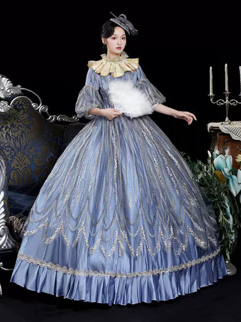 ブルー レトロ コスチューム レース ポリエステル マリー アントワネット コスチューム 帽子 レディース レトロ 仮面舞踏会 ボールガウン