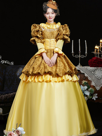 黄色のレトロコスチューム レディース フリル ポリエステル ドレス ヘッドウェア レトロ マリー アントワネット コスチューム 18 世紀 コスチューム