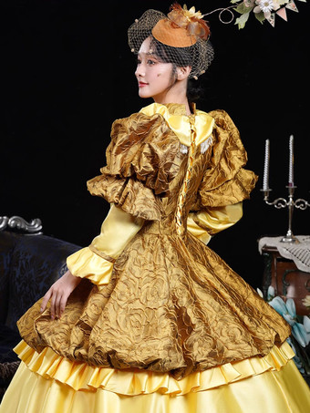 黄色のレトロコスチューム レディース フリル ポリエステル ドレス ヘッドウェア レトロ マリー アントワネット コスチューム 18 世紀 コスチューム