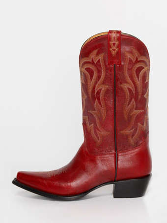 レディース ウエスタンブーツ 刺繍入り ポインテッドトゥ ミッドカーフブーツ