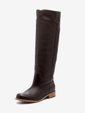 Marrone scuroStivali alti fino al ginocchio neri Stivali piatti con punta tonda da donna