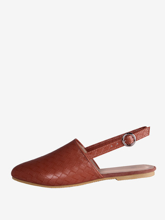 ブラウン レディース フラットサンダル ポインテッドトゥ スリングバック カジュアルスライド