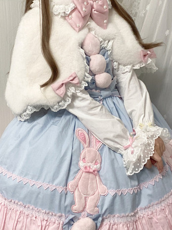 スイートロリータポンチョ ホワイトポリエステルレースリボン 秋ロリータアウター