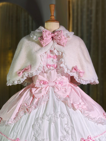 スイートロリータポンチョ ホワイトポリエステルレースリボン 秋ロリータアウター