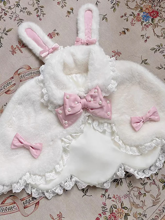 ホワイト スイートロリータポンチョ ホワイトポリエステルレースリボン 秋ロリータアウター