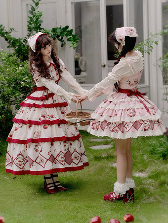 スイートロリータ衣装 赤いレースアップフリル半袖スカートトップ