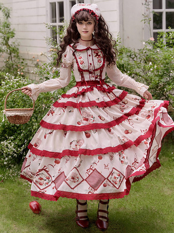 レッド スイートロリータ衣装 赤いレースアップフリル半袖スカートトップ