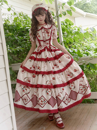 スイートロリータ衣装 赤いレースアップフリル半袖スカートトップ