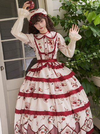 スイートロリータ衣装 赤いレースアップフリル半袖スカートトップ