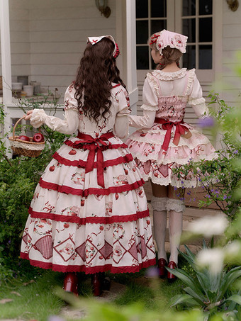 スイートロリータ衣装 赤いレースアップフリル半袖スカートトップ