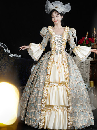 ライトスカイブルー レトロコスチューム レディース レース フリル ポリエステル ヘッドウェア ドレス レトロ マリーアントワネット コスチューム ヴィンテージ クロージング