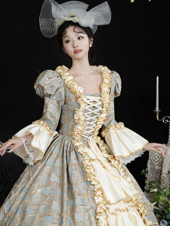 ライトスカイブルー レトロコスチューム レディース レース フリル ポリエステル ヘッドウェア ドレス レトロ マリーアントワネット コスチューム ヴィンテージ クロージング