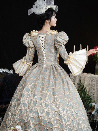 ライトスカイブルー レトロコスチューム レディース レース フリル ポリエステル ヘッドウェア ドレス レトロ マリーアントワネット コスチューム ヴィンテージ クロージング