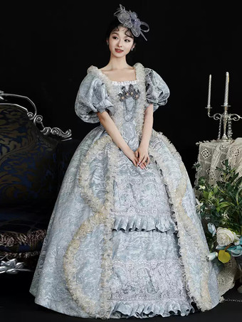 ライトスカイブルー レトロコスチューム レディース ジャカード フリル レース ポリエステル ヘッドウェア ドレス レトロ マリーアントワネット コスチューム ヴィンテージ クロージング