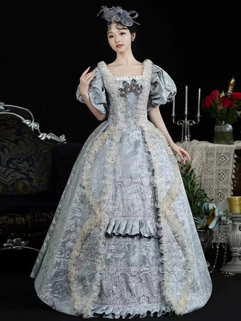 ライトスカイブルー レトロコスチューム レディース ジャカード フリル レース ポリエステル ヘッドウェア ドレス レトロ マリーアントワネット コスチューム ヴィンテージ クロージング