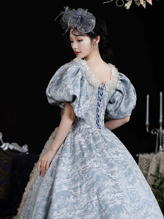 ライトスカイブルー レトロコスチューム レディース ジャカード フリル レース ポリエステル ヘッドウェア ドレス レトロ マリーアントワネット コスチューム ヴィンテージ クロージング