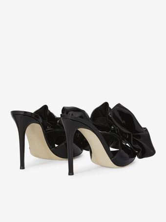 レディース スリッポン ミュール ボウ スティレットヒール サンダル