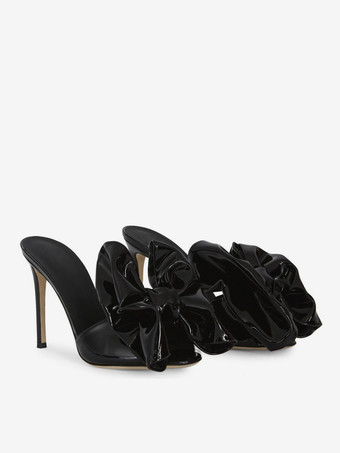 レディース スリッポン ミュール ボウ スティレットヒール サンダル