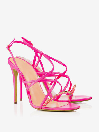 レディースヒールサンダル オープントゥ ストラップ付きハイヒールサンダル