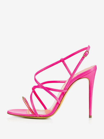 マゼンタ レディースヒールサンダル オープントゥ ストラップ付きハイヒールサンダル