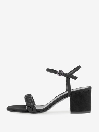 ブラック レディース ブロックヒール サンダル オープントゥ プロムシューズ