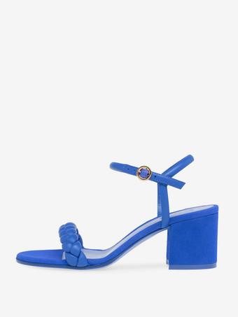 ブルー レディース ブロックヒール サンダル オープントゥ プロムシューズ