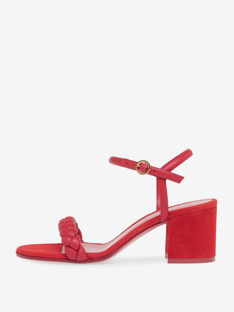レッド レディース ブロックヒール サンダル オープントゥ プロムシューズ