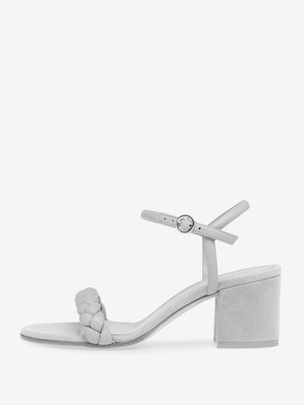 ホワイト レディース ブロックヒール サンダル オープントゥ プロムシューズ