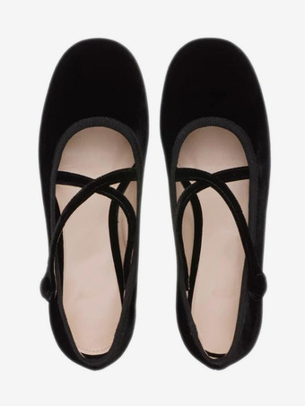 バーガンディ バレエ フラット レディース ラウンドトゥ ベルベット クリスクロス バレリーナ