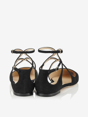 レディース ピンク バレエ フラット ポインテッド トゥ ストラップ アンクル ストラップ フラット パンプス