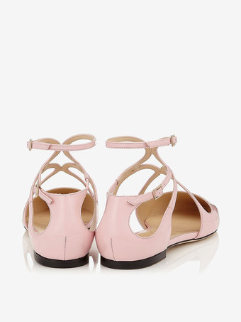 レディース ピンク バレエ フラット ポインテッド トゥ ストラップ アンクル ストラップ フラット パンプス