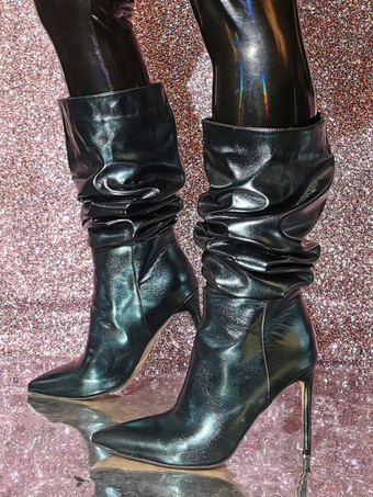 Botas de media pantorrilla para mujer con punta puntiaguda y tacón de aguja botas holgadas