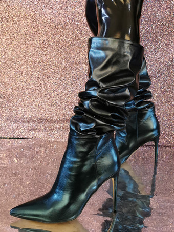 Botas de media pantorrilla para mujer con punta puntiaguda y tacón de aguja botas holgadas