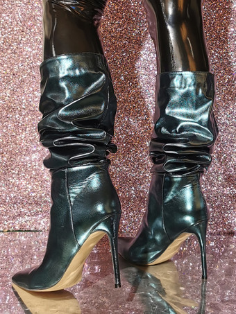 Botas de media pantorrilla para mujer con punta puntiaguda y tacón de aguja botas holgadas