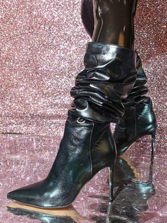 Botas de media pantorrilla para mujer con punta puntiaguda y tacón de aguja botas holgadas