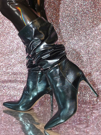 verde oscuroBotas de media pantorrilla para mujer con punta puntiaguda y tacón de aguja botas holgadas