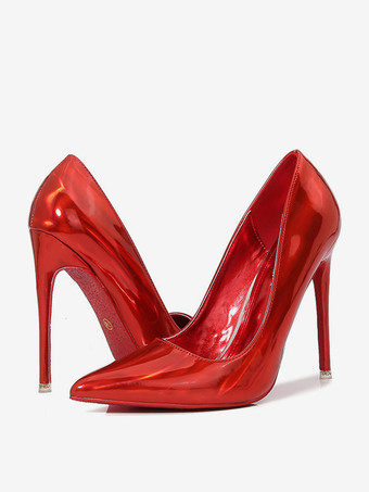 レッド レディース ハイヒール プラスサイズ レッド ポインテッドトゥ スティレットヒール パンプス